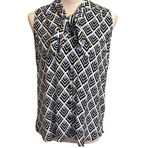 Carolina Belle Black and White Tie Front Silky Blouse